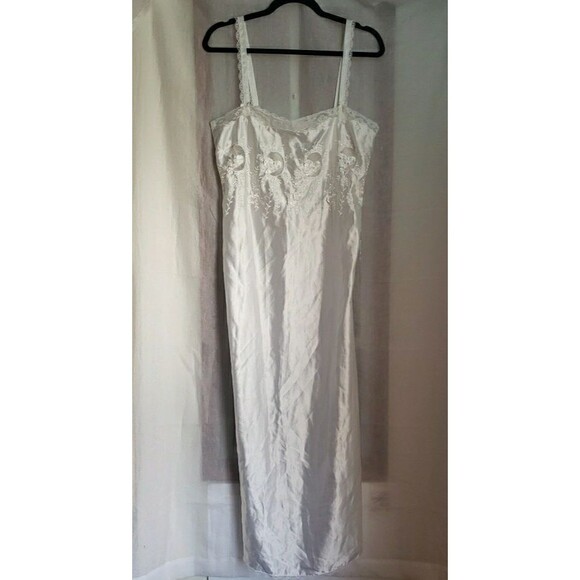 Vintage Miss Dior White Satin Lingerie Slip Dress Lace Bridal 80s 90s Size L - Picture 1 of 11